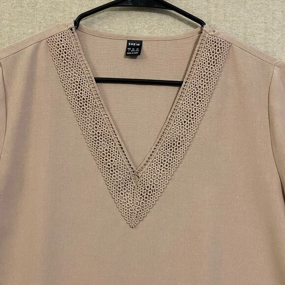Shein Blouse Women's Large Tan Pullover Flutter Sleeves - Picture 2 of 11